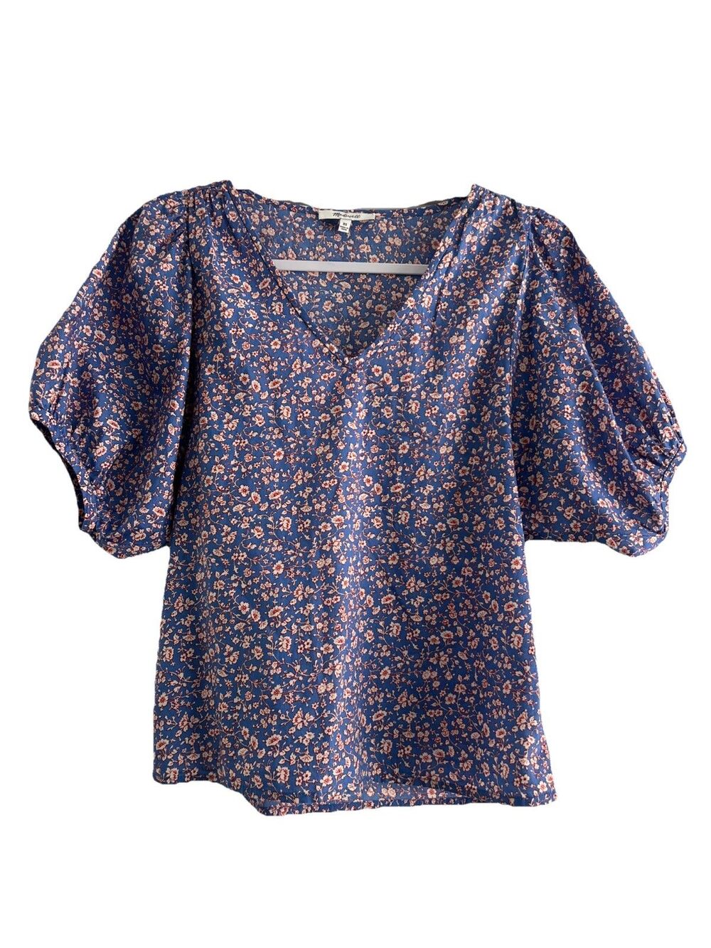 Madewell Blue Floral Summer Vines Puff Sleeve Blouse Size XS